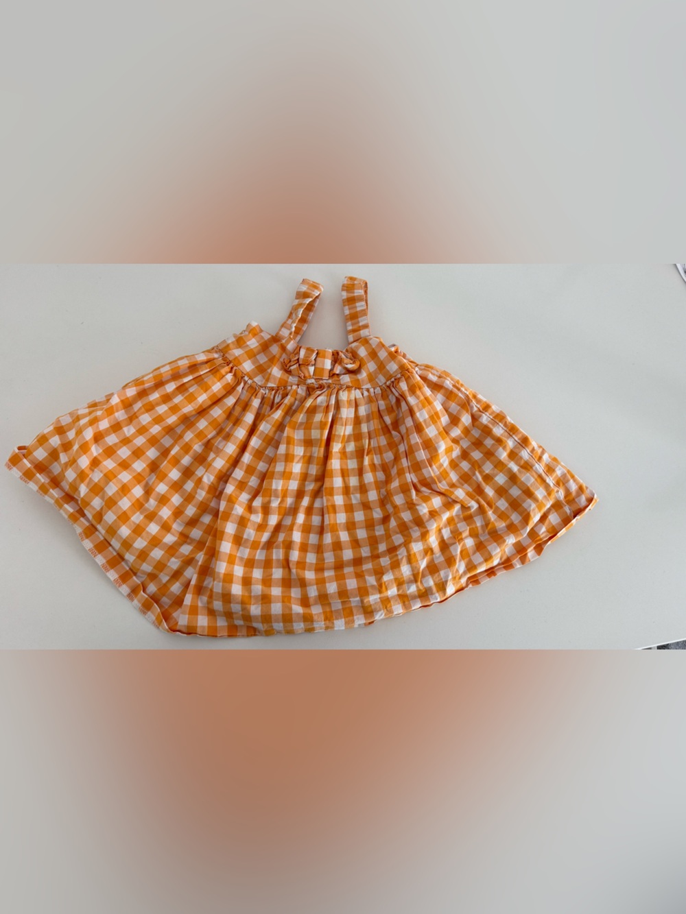 Janie and Jack Orange and White Gingham Dress Top